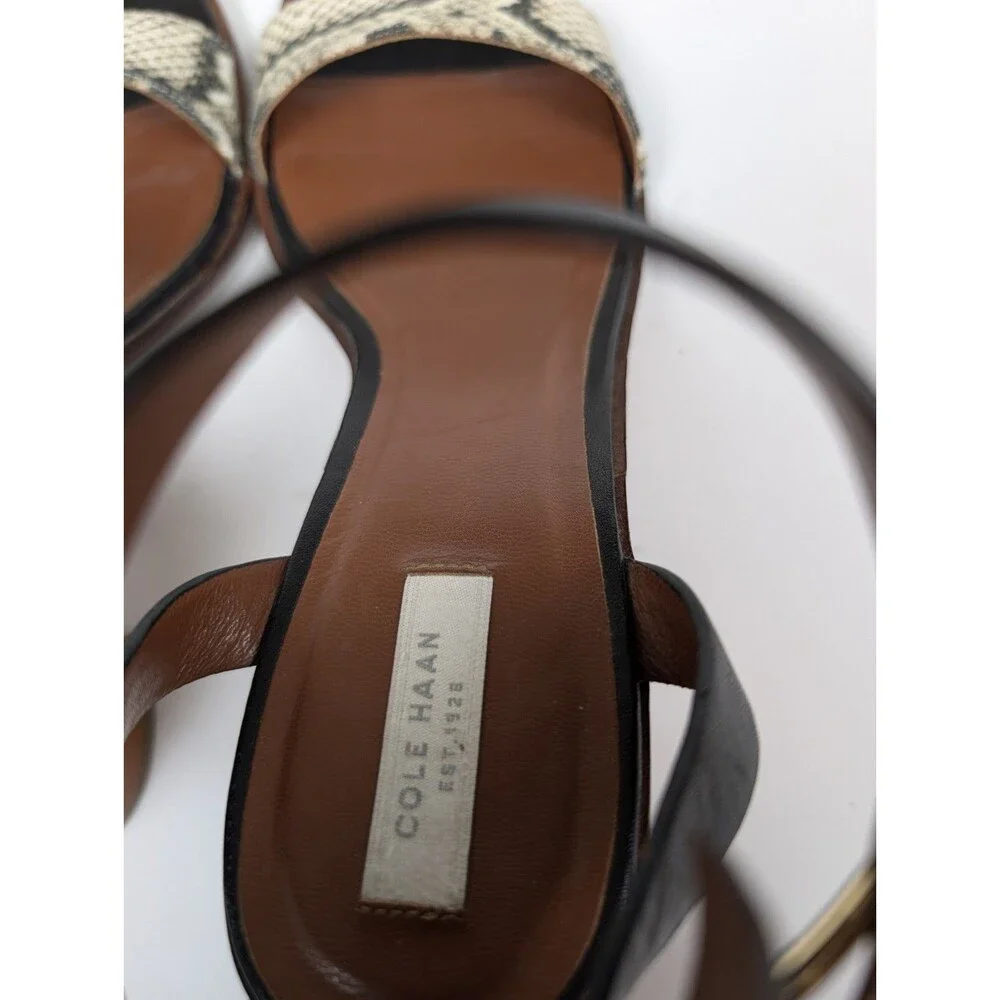 Cole Haan Cambon Mid Sandal Black Snake Embossed Leather Block Heel Size 8.5B